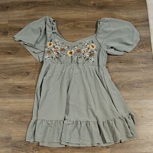 SHEIN Green Embroidered Midi Dress